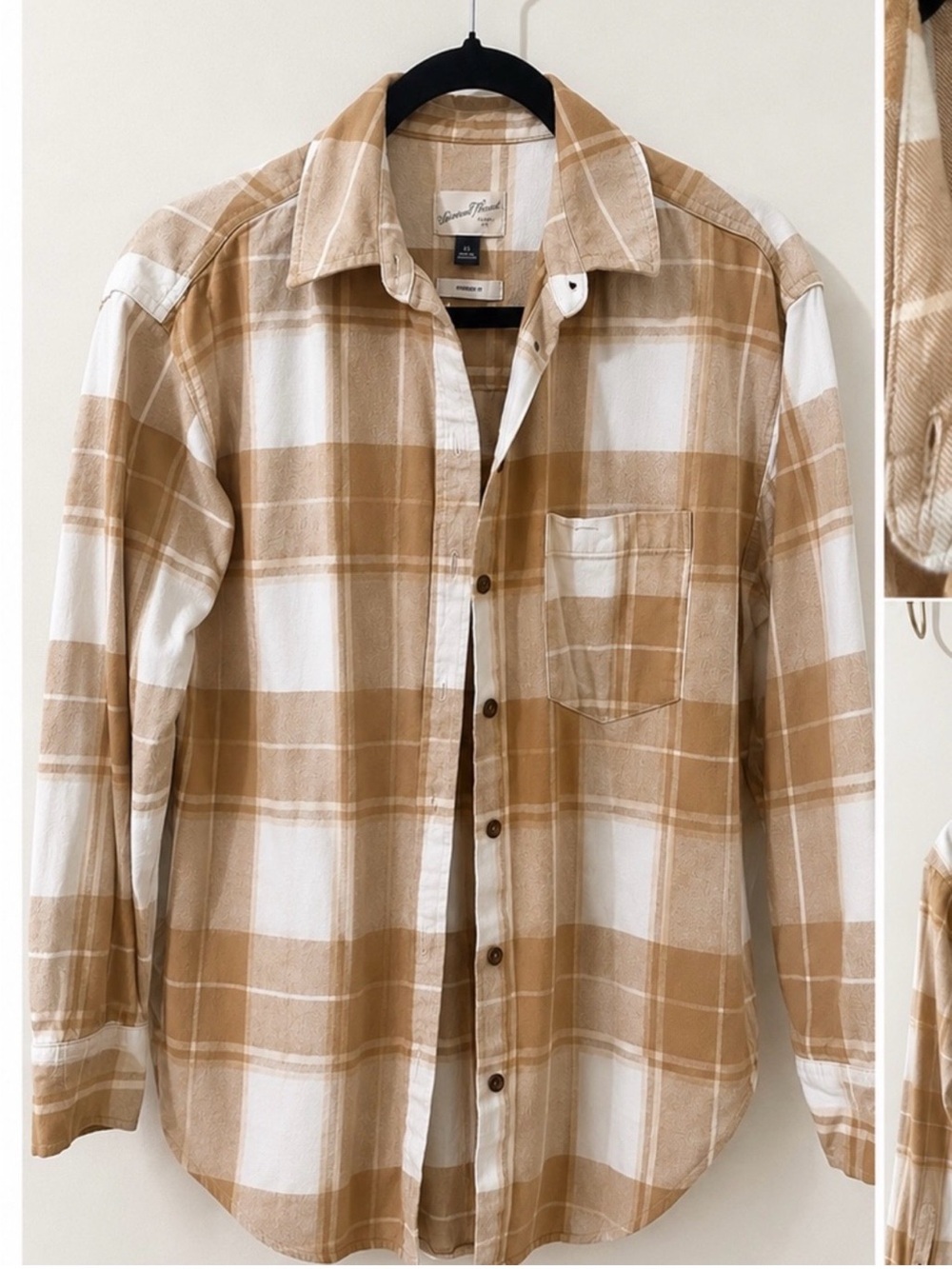 Fall Weather Universal Thread Beige Plaid Button-Up Shirt-Casual Long Sleeve XS
